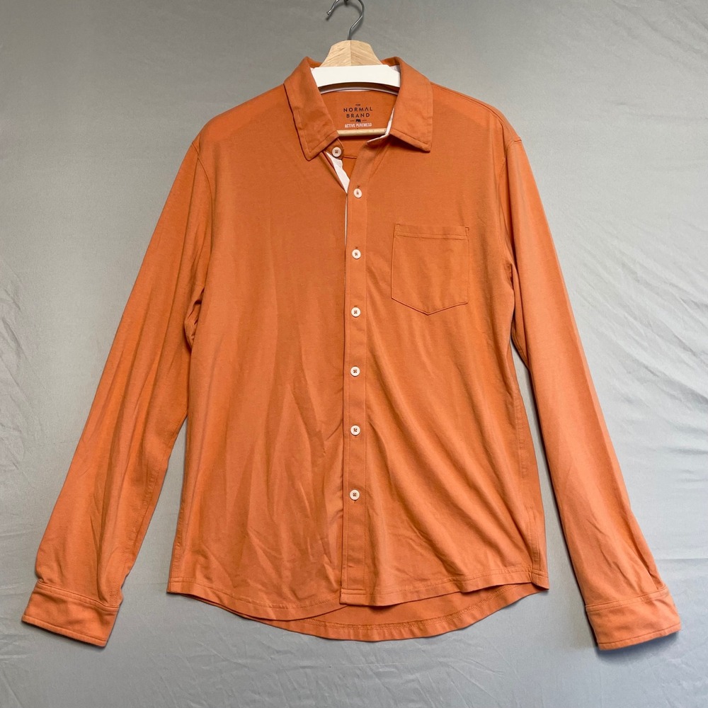 The Normal Brand Mens Orange Active Puremeso Long Sleeve Button Up Shirt Size L